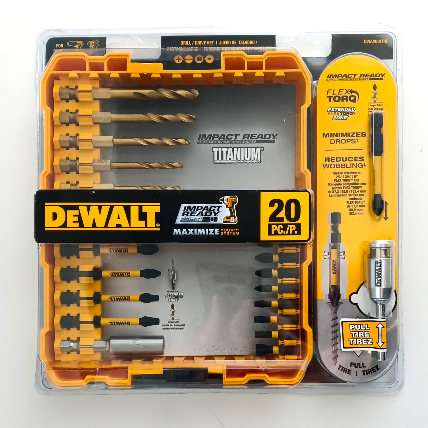 DEWALT DWA20IRTIN Impact Ready FlexTorq 20-Piece Titanium Hex Shank Sc