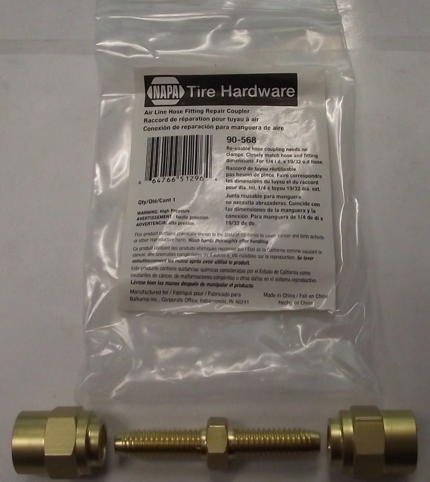Napa 90-568 1/4 Reusable Brass Hose Splicer Coupler For Air Hoses