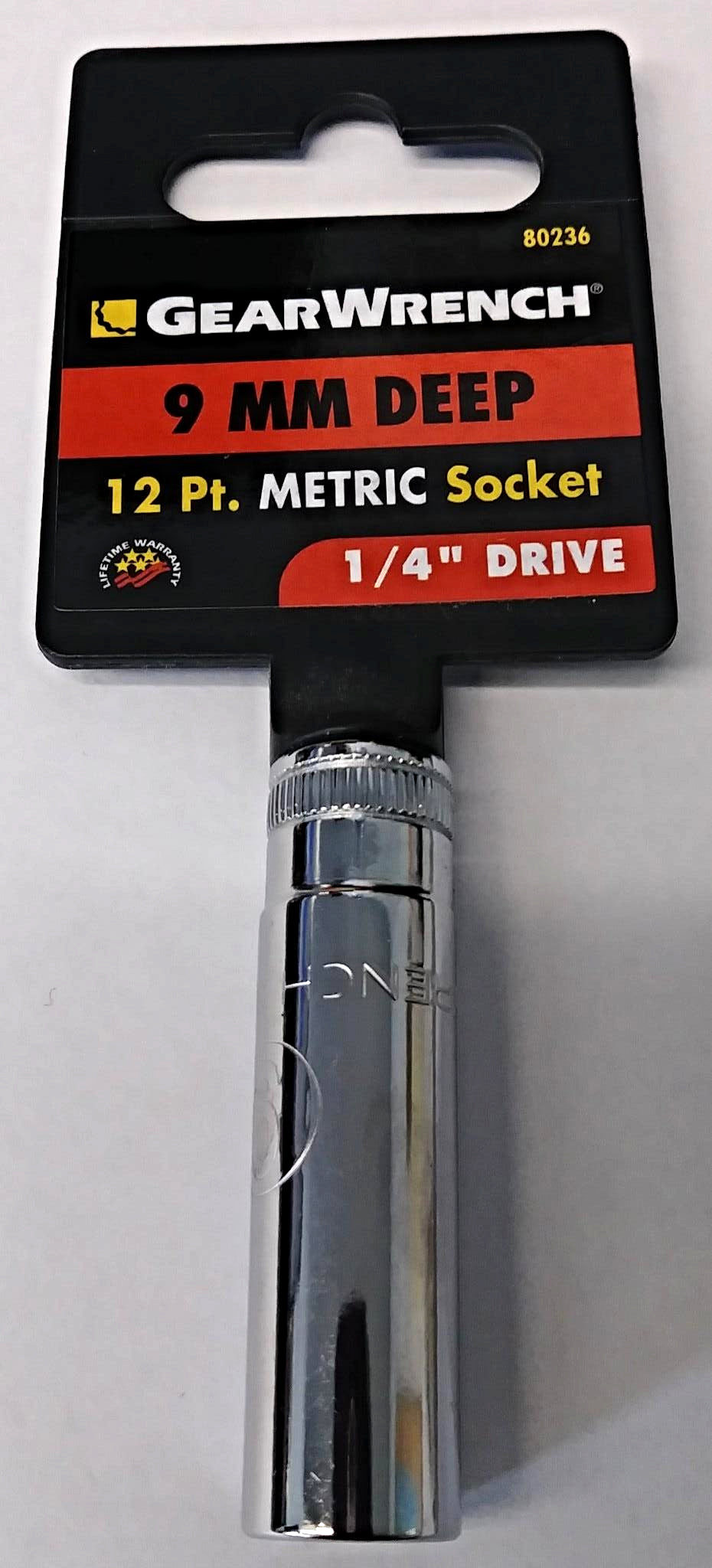 GearWrench 80236 1/4" Drive 12 Point Deep Metric Socket 9mm