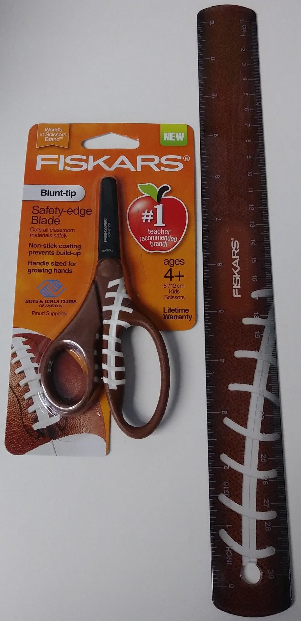 Fiskars 134162-1001 Football MVP 5" Non-Stick Blunt-Tip Kids Scissors & Ruler