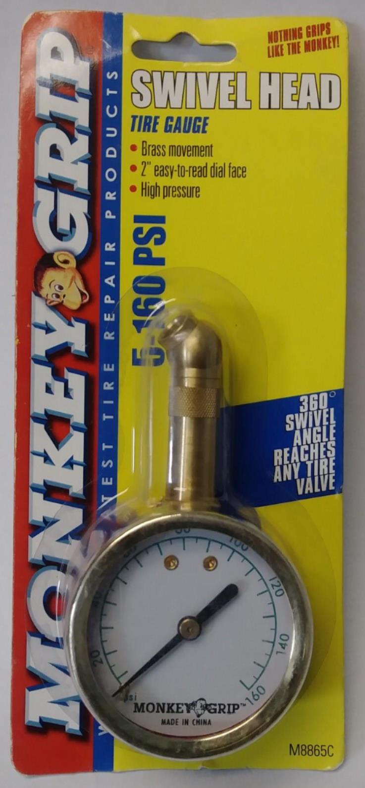 Monkey Grip M8865C 5-160 P.S.I Swivel Head Tire Gauge