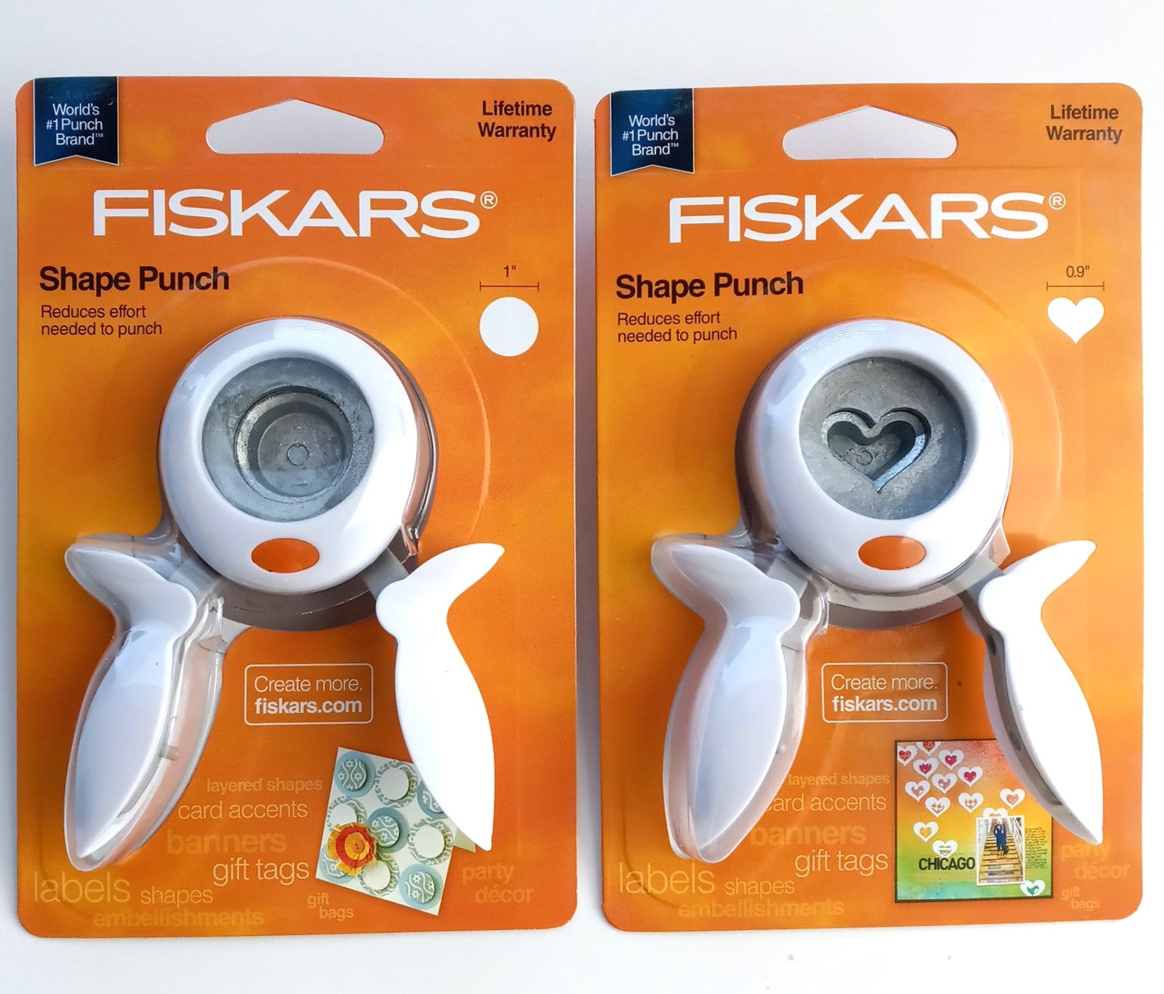 Fiskars 174420 & 174360 1" Circle and Heart Shapes Squeeze Punch Combo Set