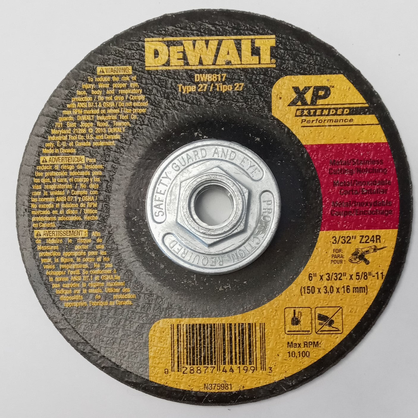 DEWALT DW8817 6" x 3/32 x 11 5/8"-11 XP Cutting And Notching Wheel 10pcs.