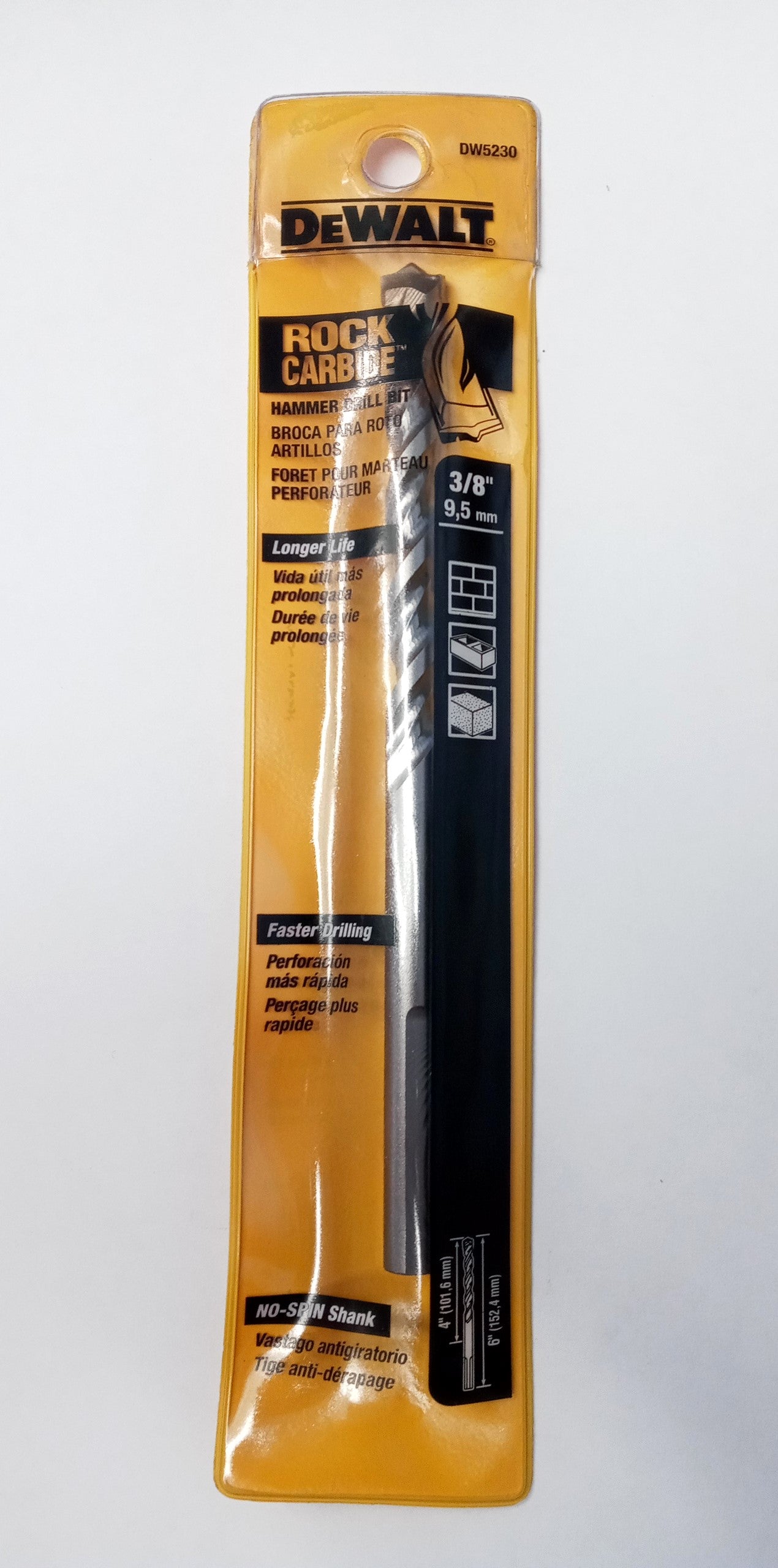 DEWALT DW5230 3/8" x 6" Rock Carbide Spiral Hammer Drill Bit