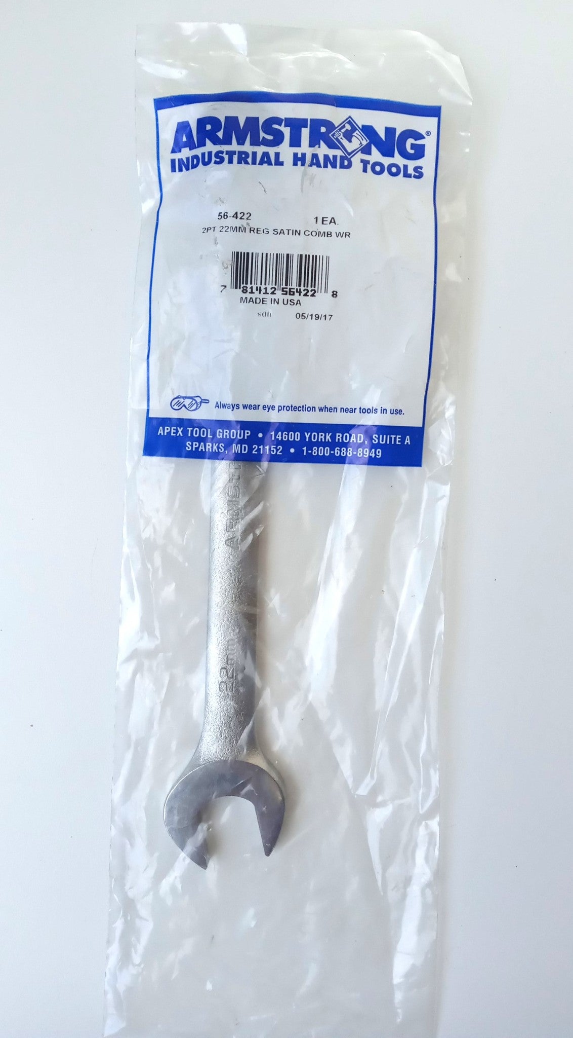 Armstrong  56-422 22mm Combo Wrench 12pt. 11-9/16" Long Satin Made USA