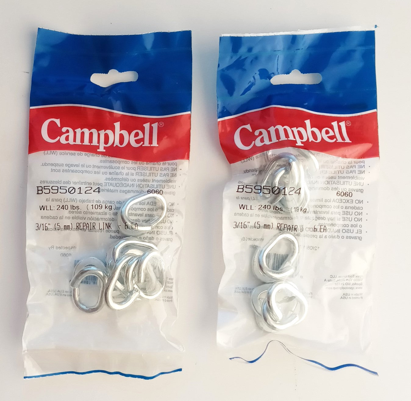 Campbell B5950124 3/16" Chain Repair Link WLL 240lbs (2 Packs Of 6) USA