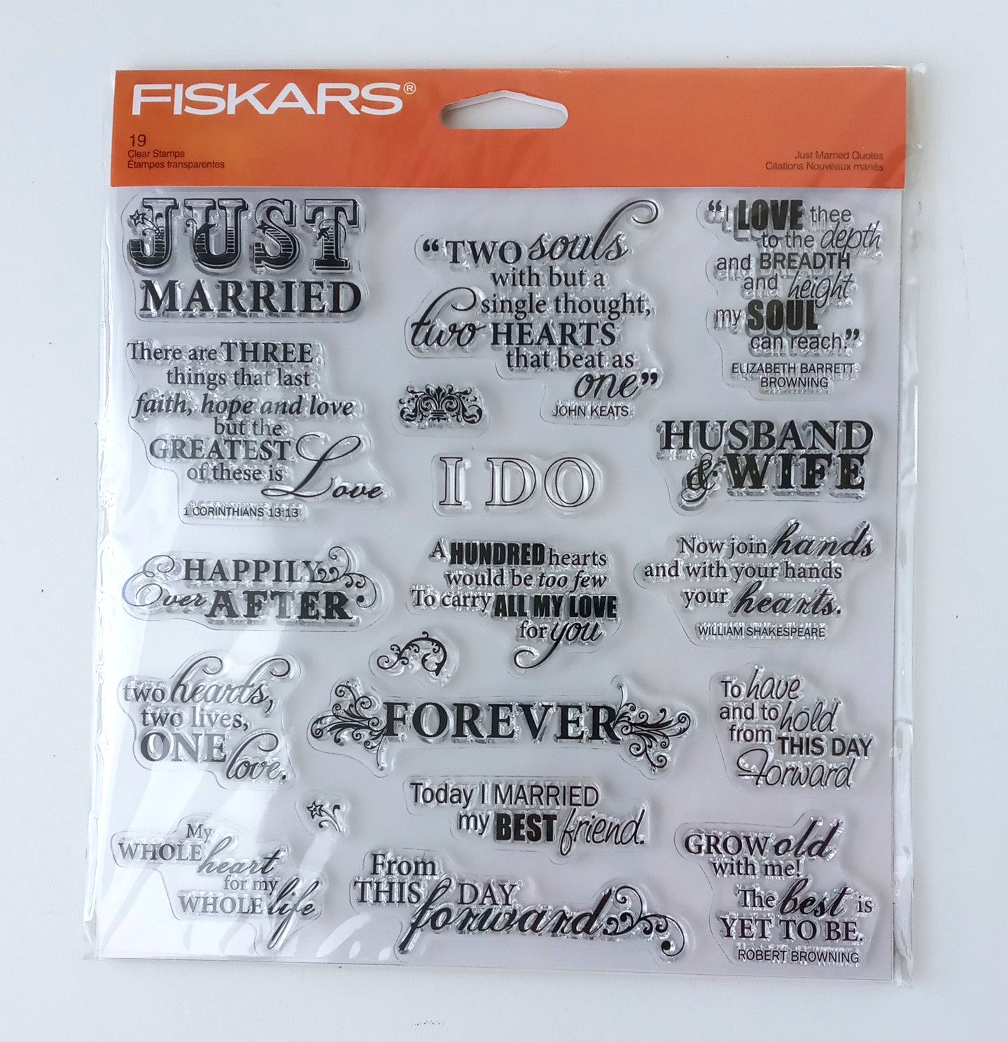 Fiskars 15538-1001 Clear Stamps Just Married Quotes