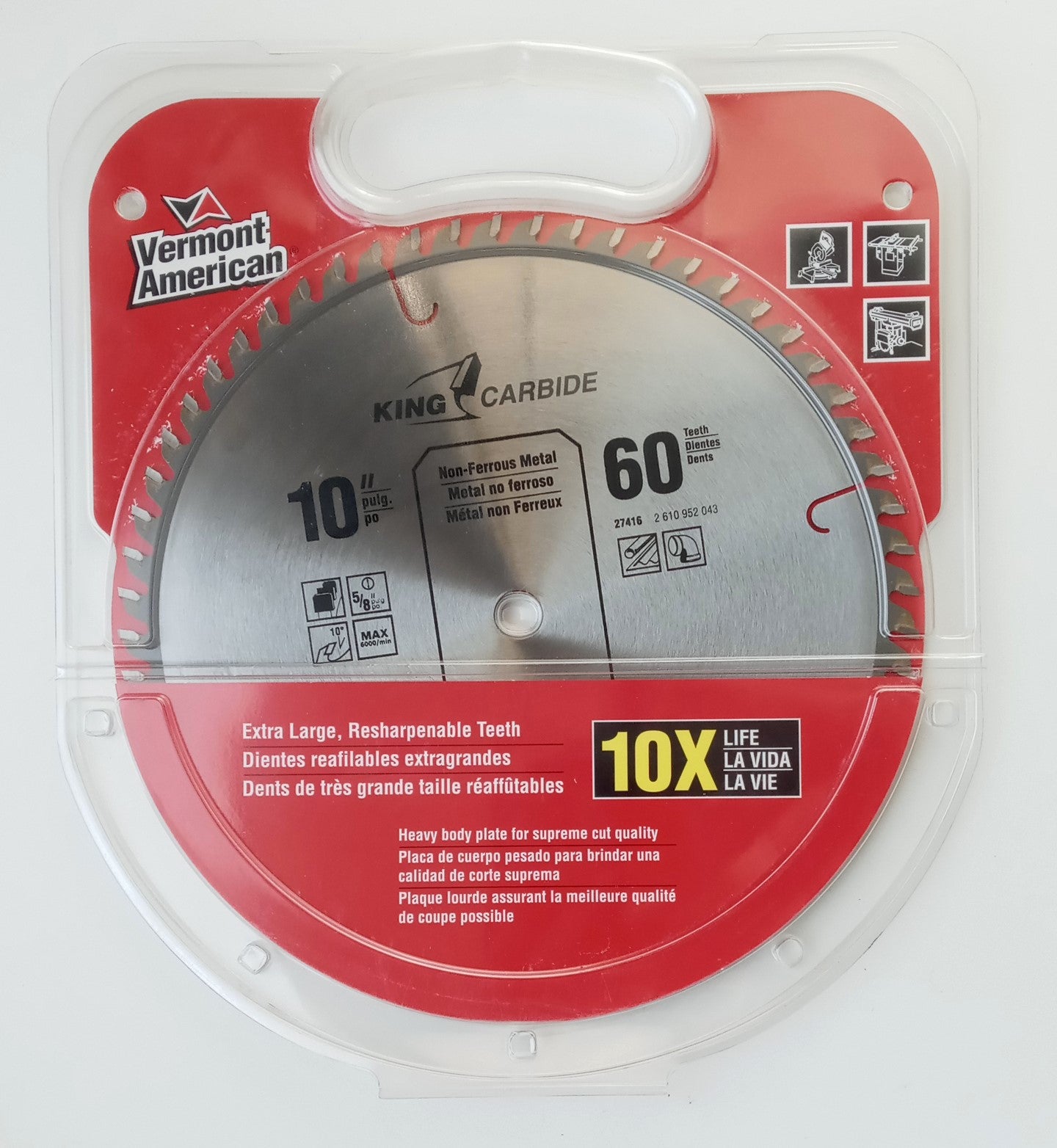 Vermont American 27416 10" x 60T Nonferrous Metal Carbide Circular Saw Blade