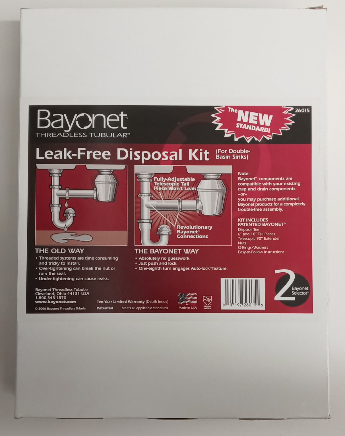 Bayonet 26015 Threadless Tubular Leak-Free Garbage Disposal Kit Made in USA