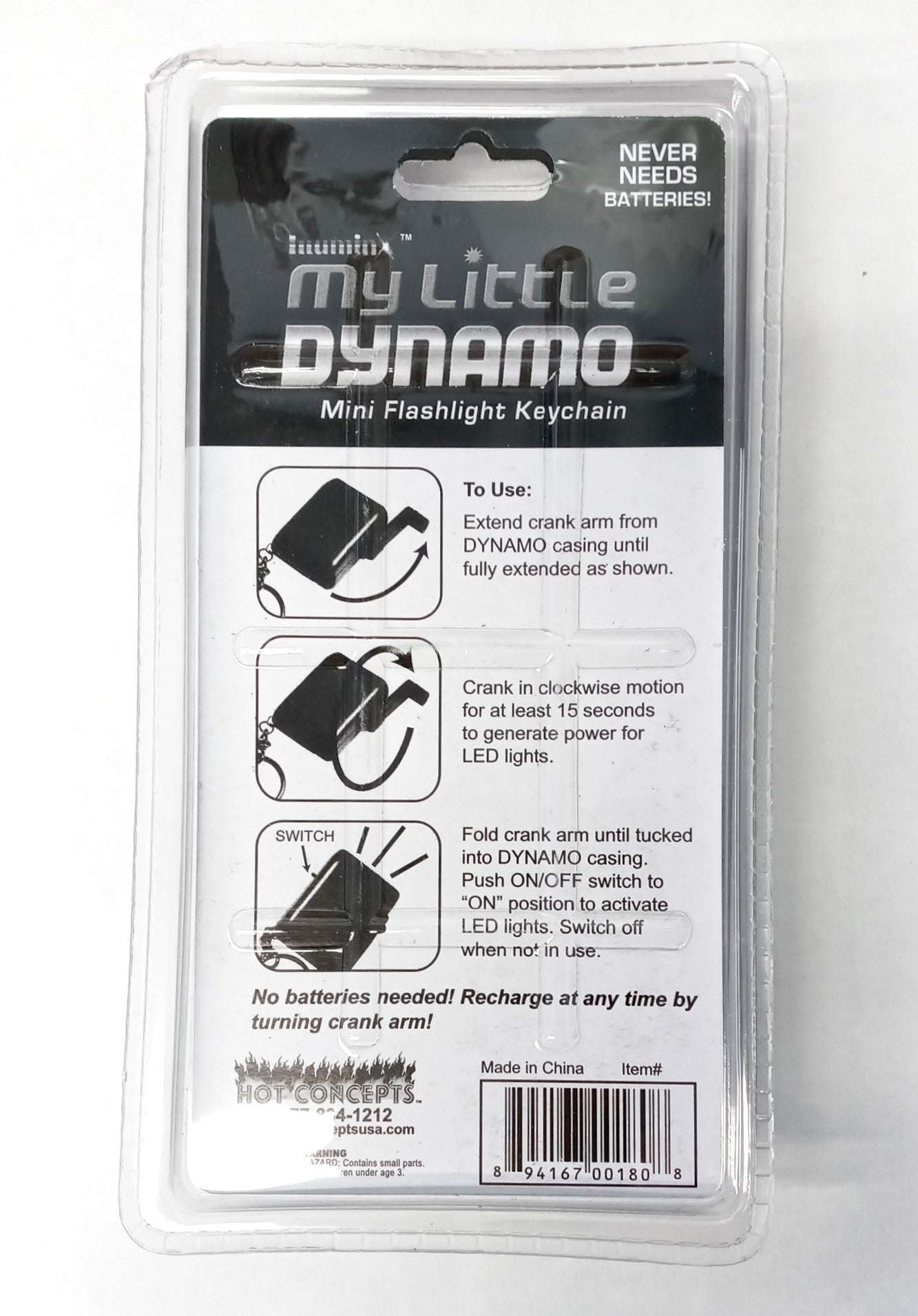 Illuminx 00180 My Little Dynamo Mini Flashlight Keychain, Hand Cranked (random colors)