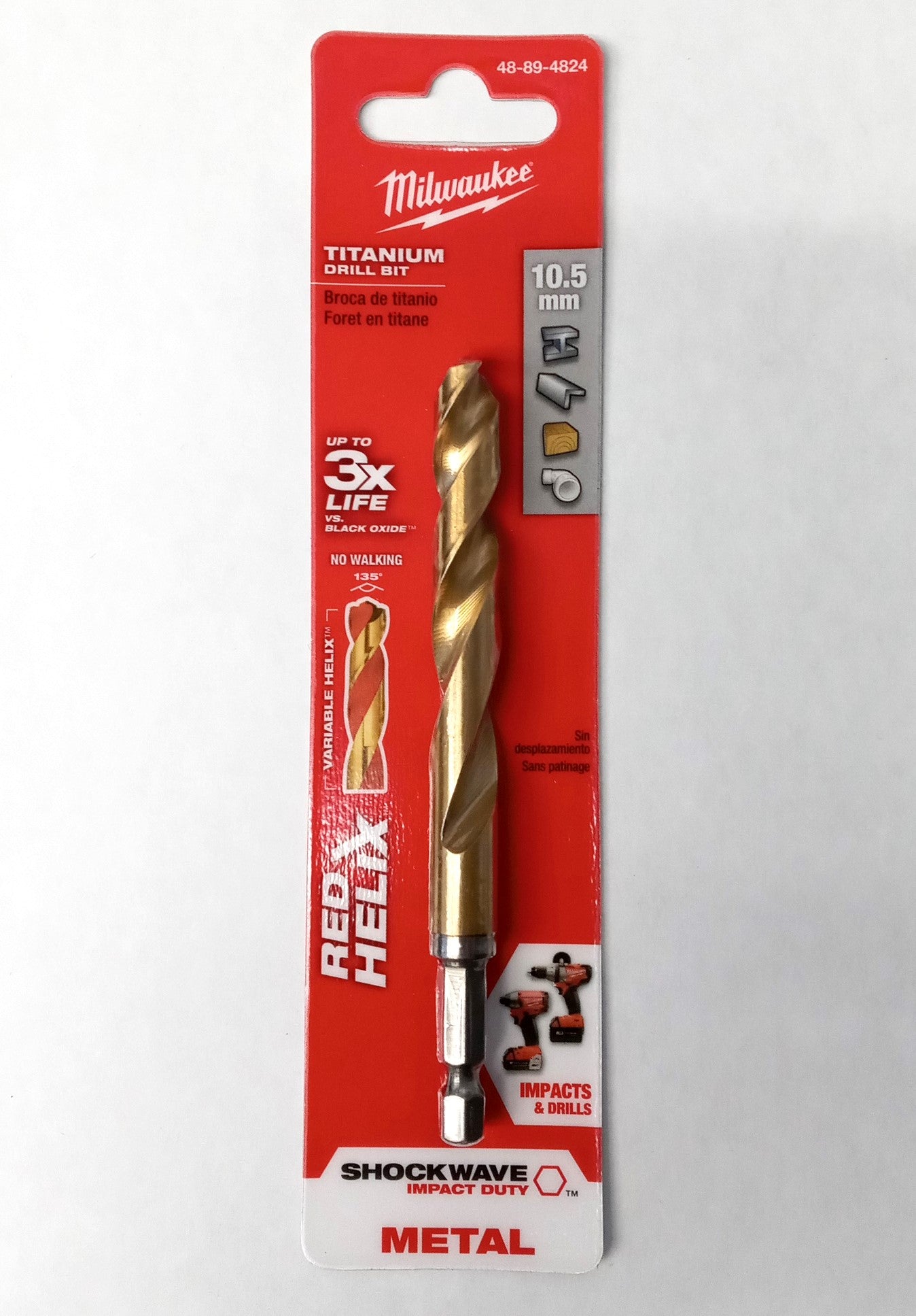 Milwaukee 48-89-4824 10.5mm SHOCKWAVE RED HELIX Titanium Metric Drill Bit