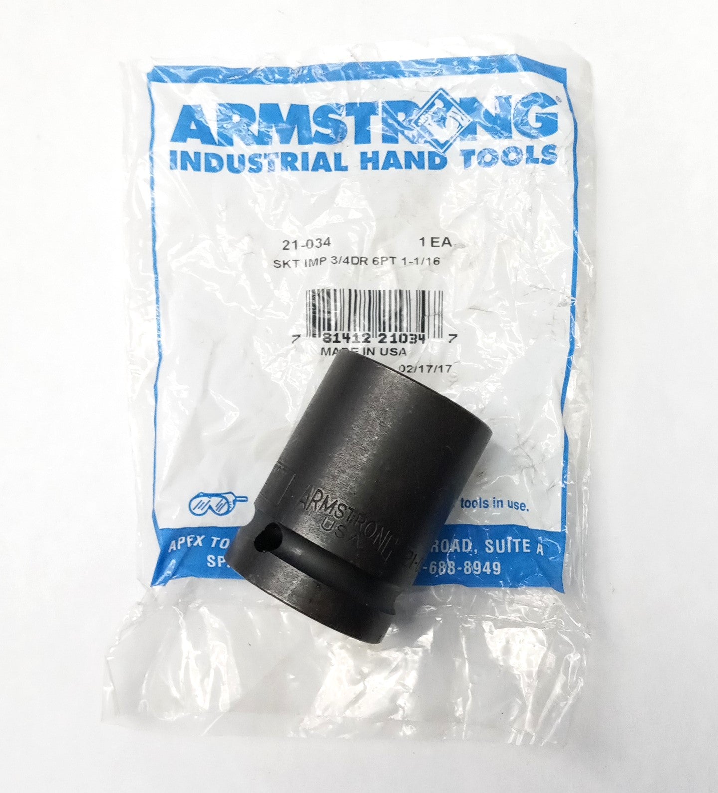 Armstrong 21-034 1-1/16" Impact Socket 6 Point 3/4" Drive USA