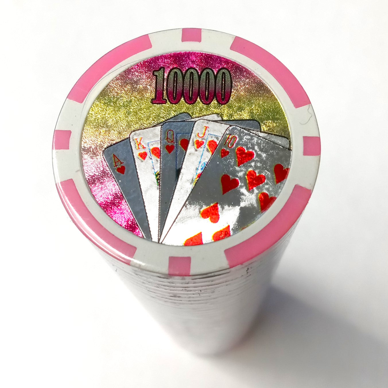 Pink $10,000 Denomination, Holographic Royal Flush, Clay Poker Chips 50pcs