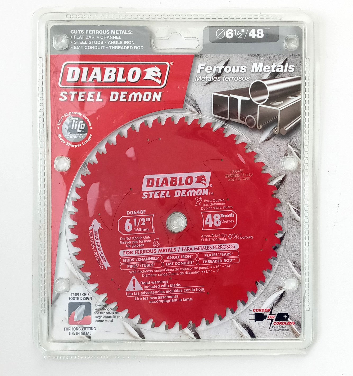 Diablo D0648F Steel Demon 6-1/2" 48T Circular Saw Blade Ferrous Metals Italy