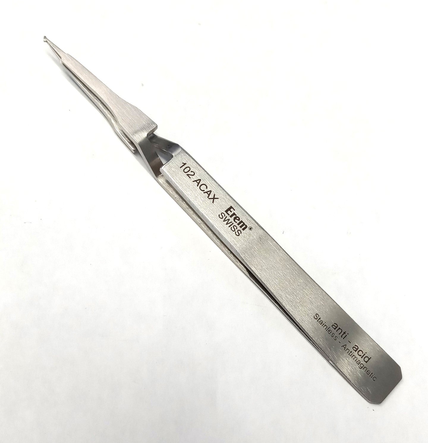 Erem 102ACAX Stainless Steel Angled Non Magnetic SMD Tweezer 4.52" Swiss