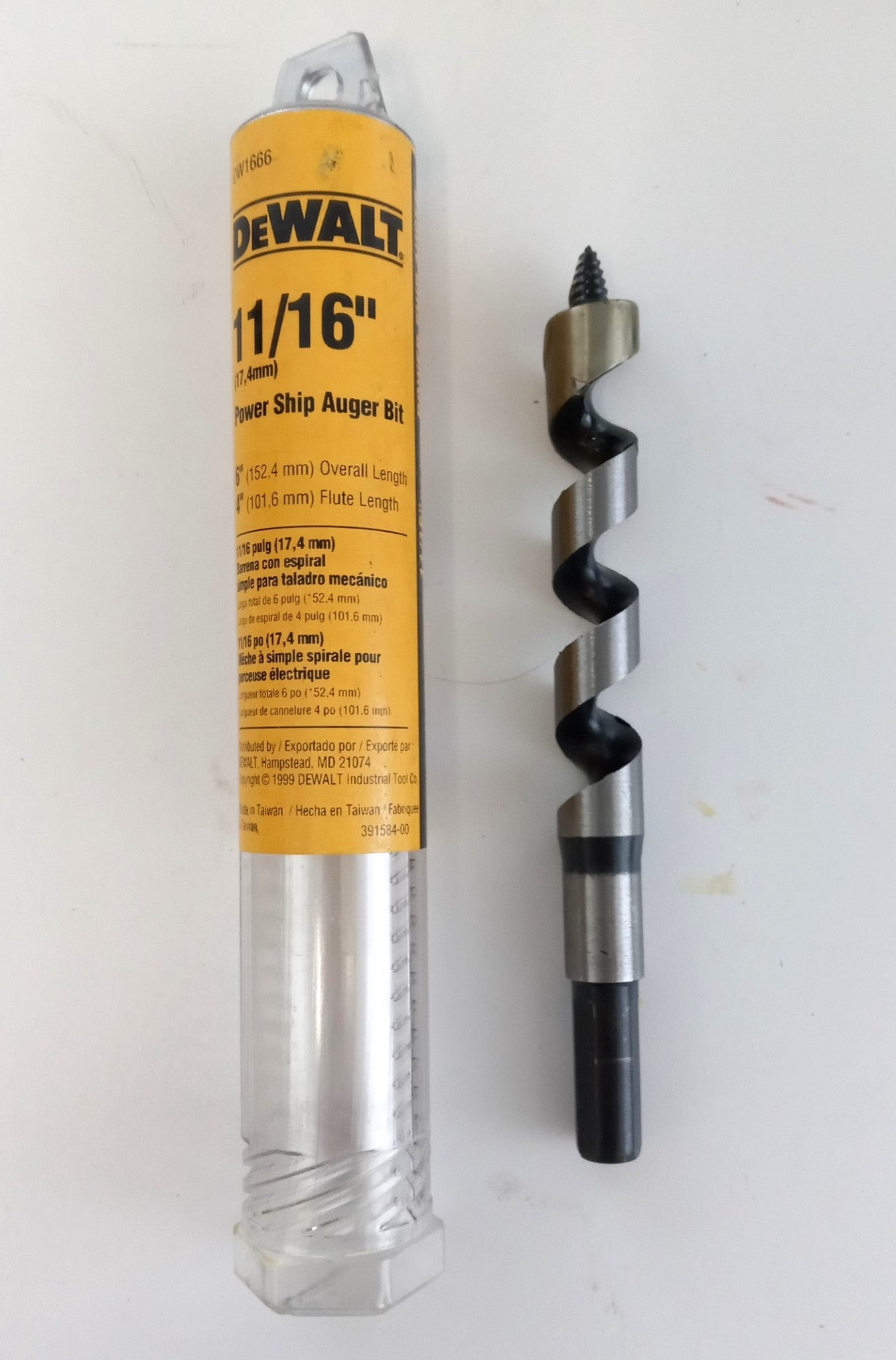 DeWalt DW1666 11/16" Power Ship Auger Drill Bit