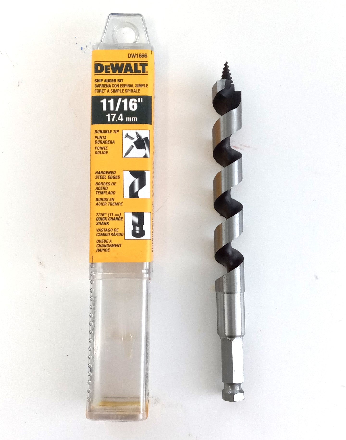 DeWalt DW1666QC 11/16" Power Ship Auger Drill Bit w/ 7/16" Quick Change Shank