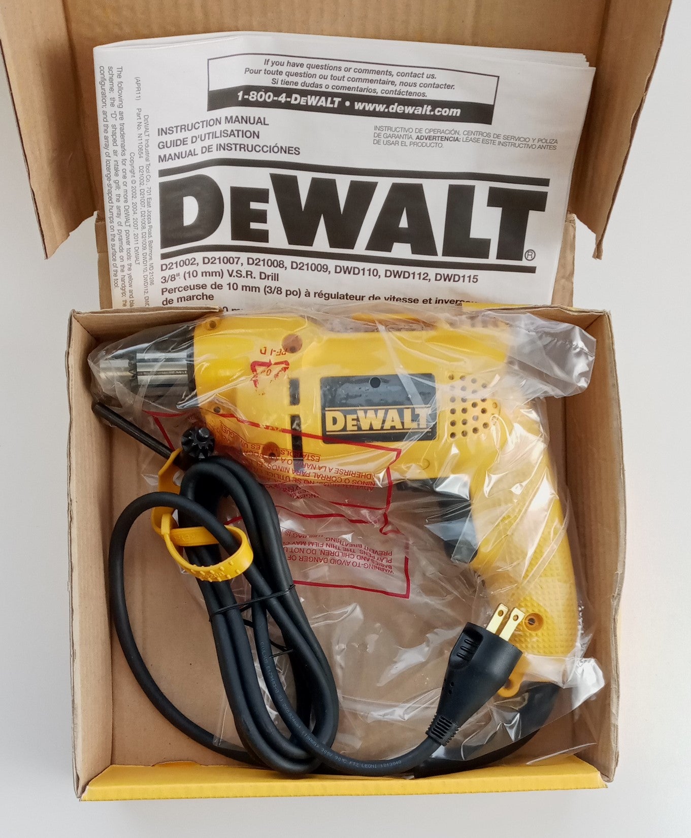 Dewalt D21002 Heavy Duty Drill, 120 V, 6 A, 480 W, 3/8 Keyed Chuck