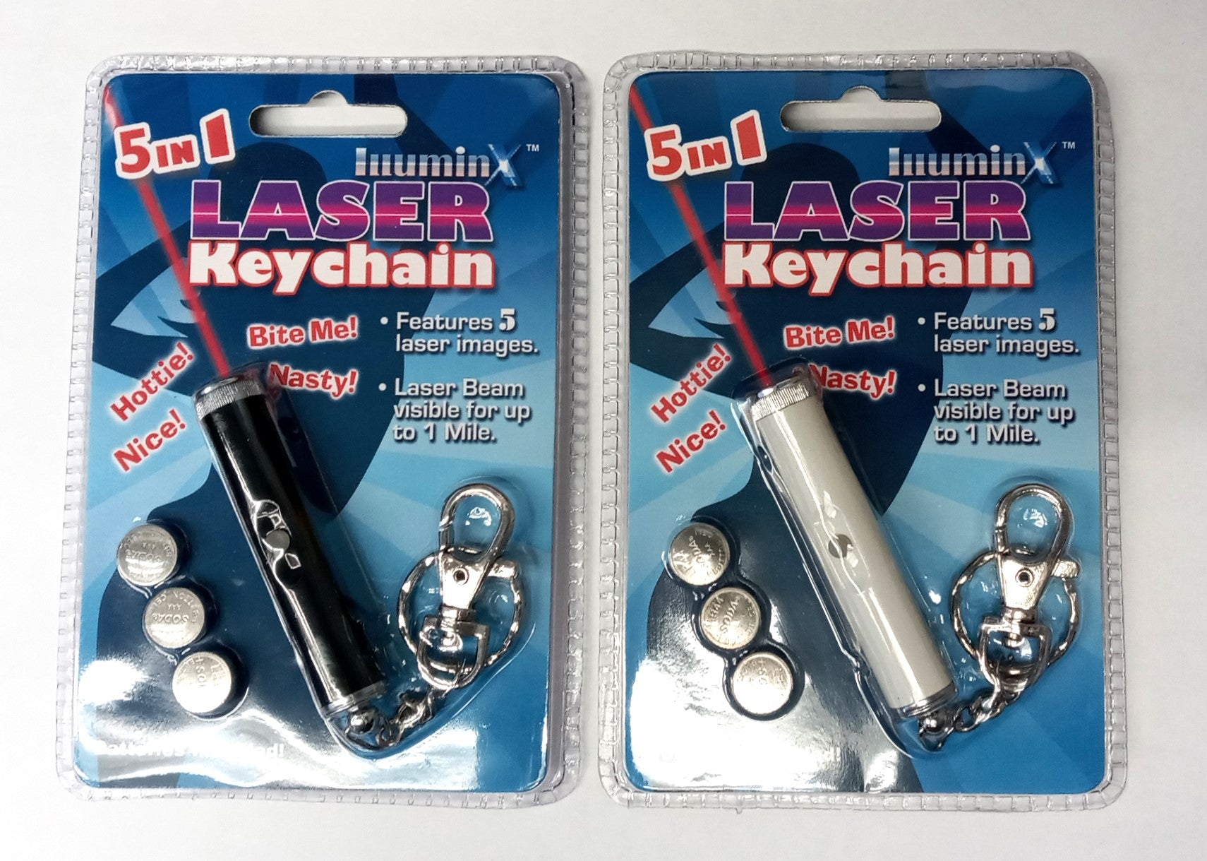 Illuminx HC177 5 in 1 Laser Keychain, White & Black 2-pack