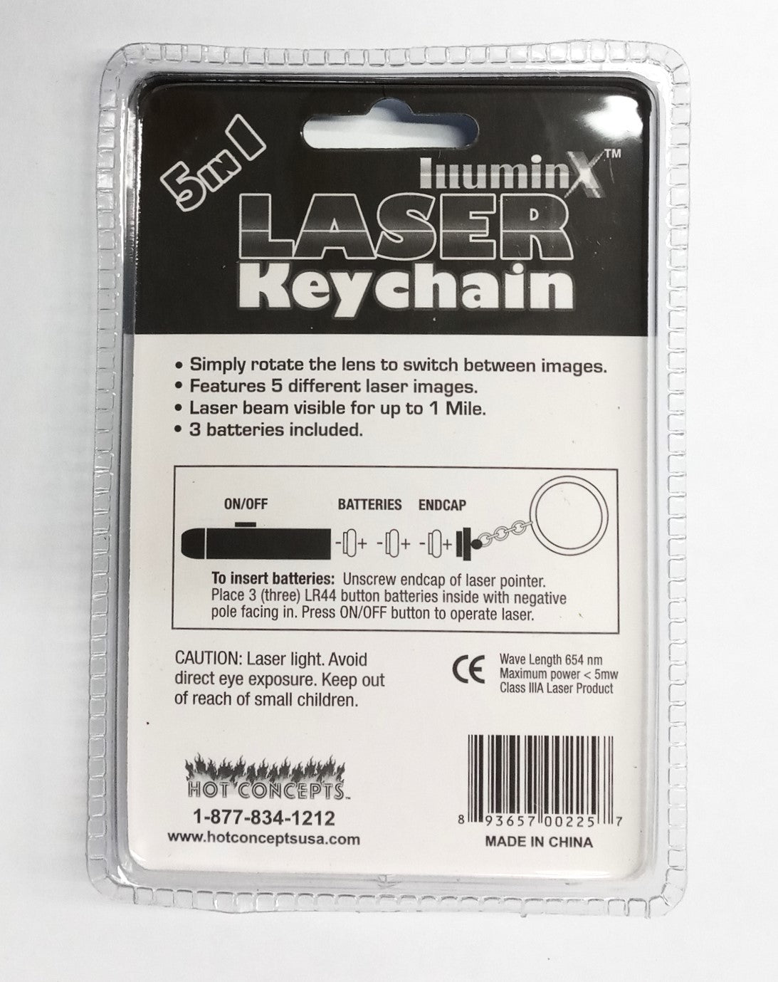 Illuminx HC177 5 in 1 Laser Keychain, White & Black 2-pack