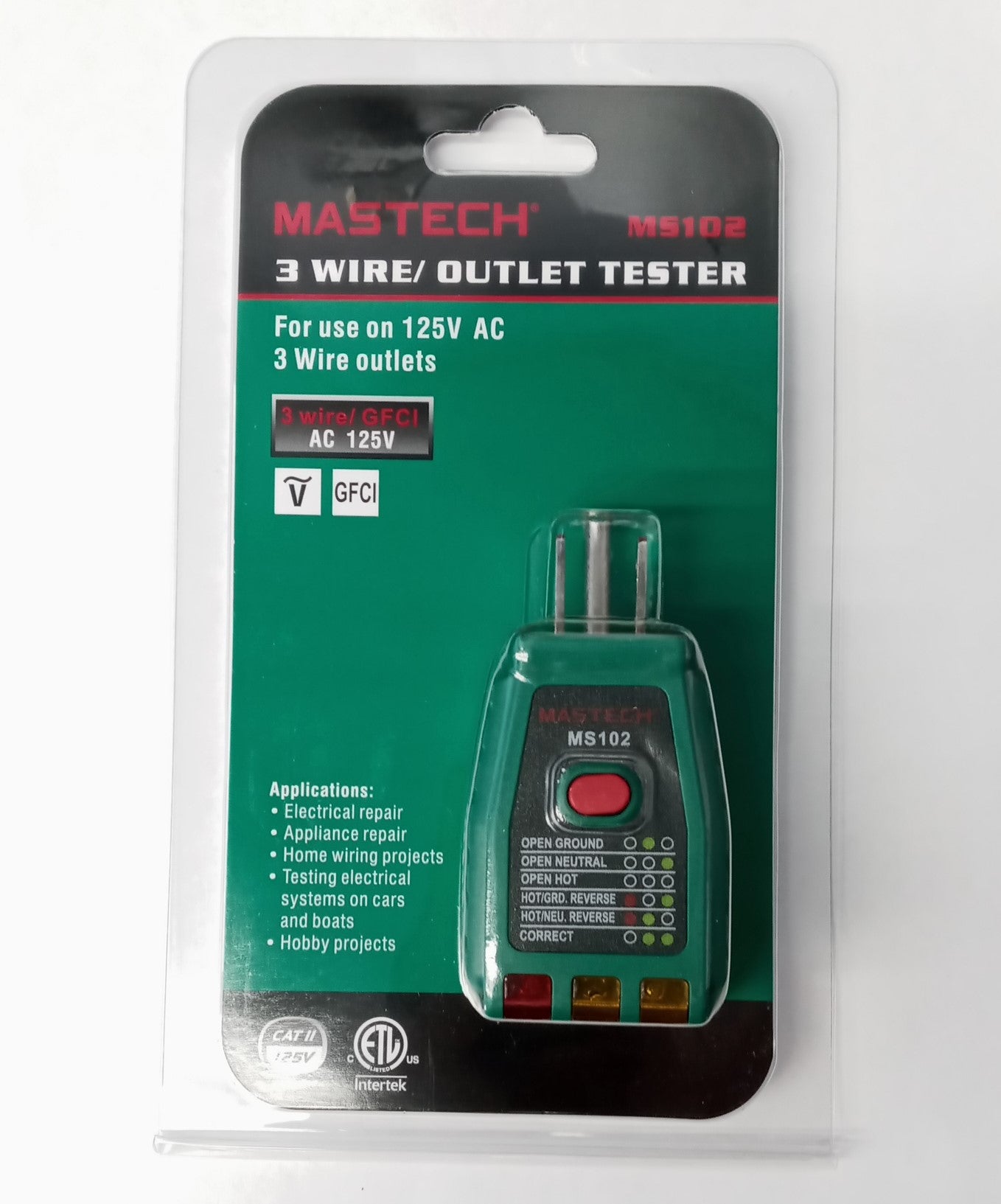 MASTECH MS102 3 Wire/GFCI Outlet Tester