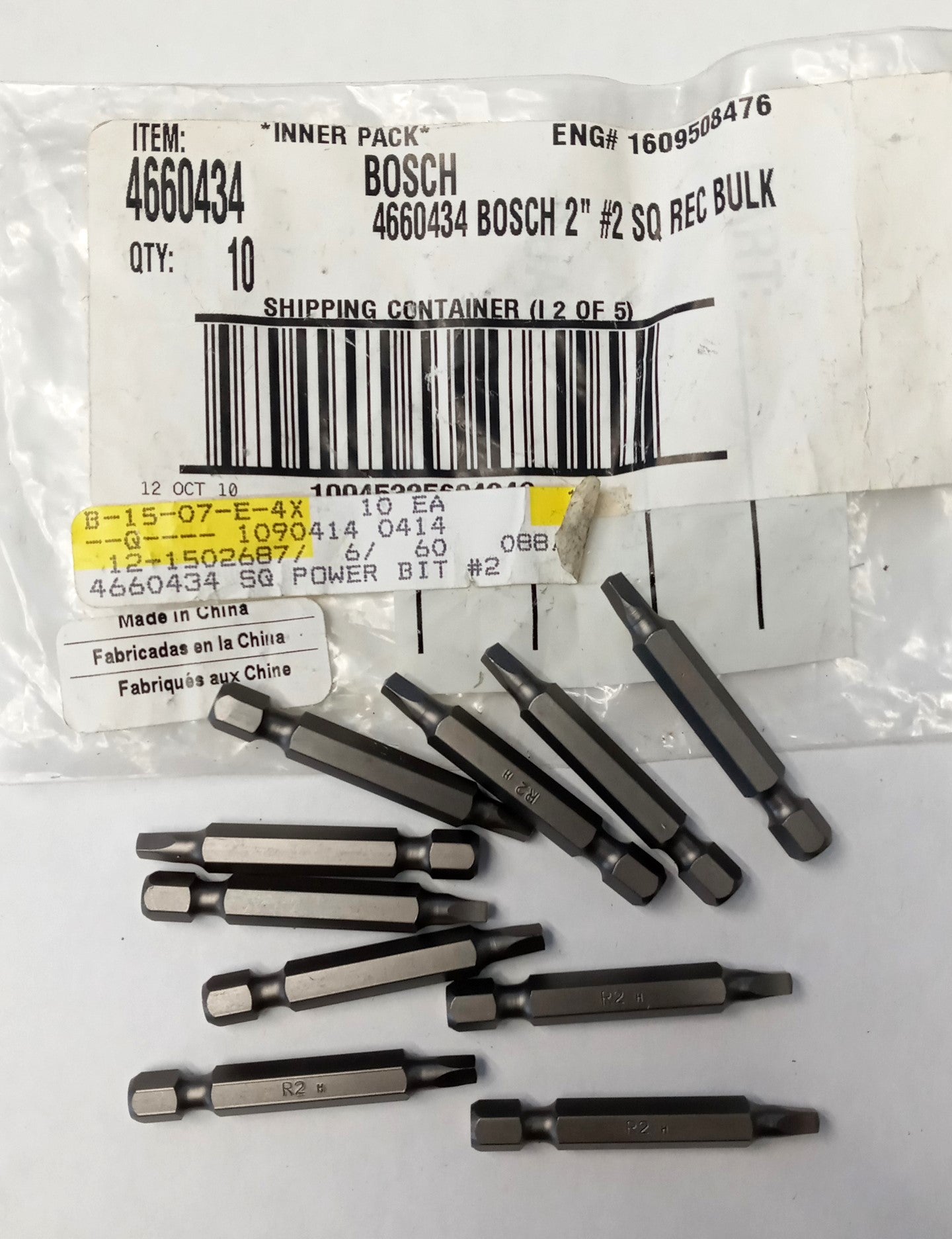 Bosch 4660434 #2 Square 2" Long Power Bits 10pc