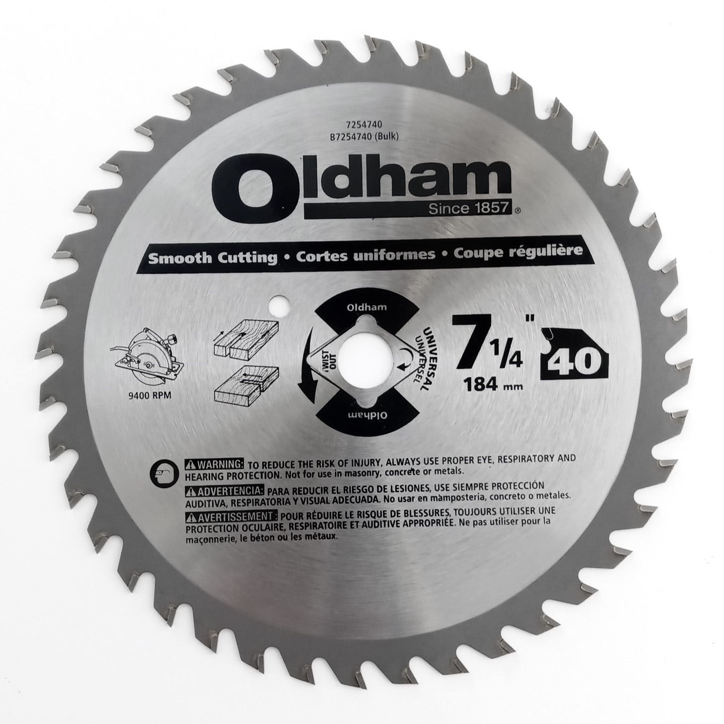 Oldham 7254740 7-1/4" x 40 Tooth Smooth Cutting Circular Saw Blade