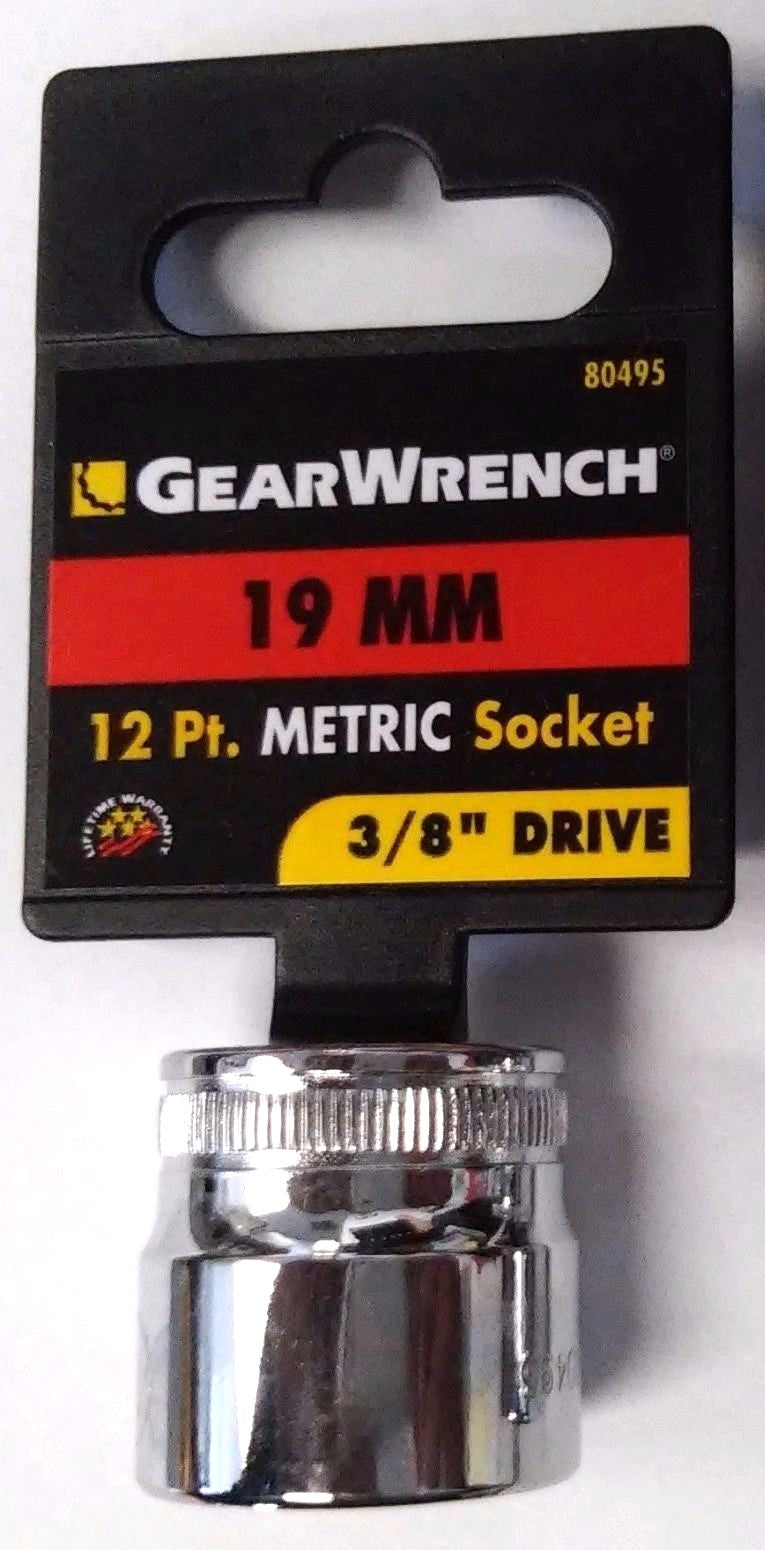 GearWrench 80495 3/8" Drive 12 Point Standard Metric Socket 19mm