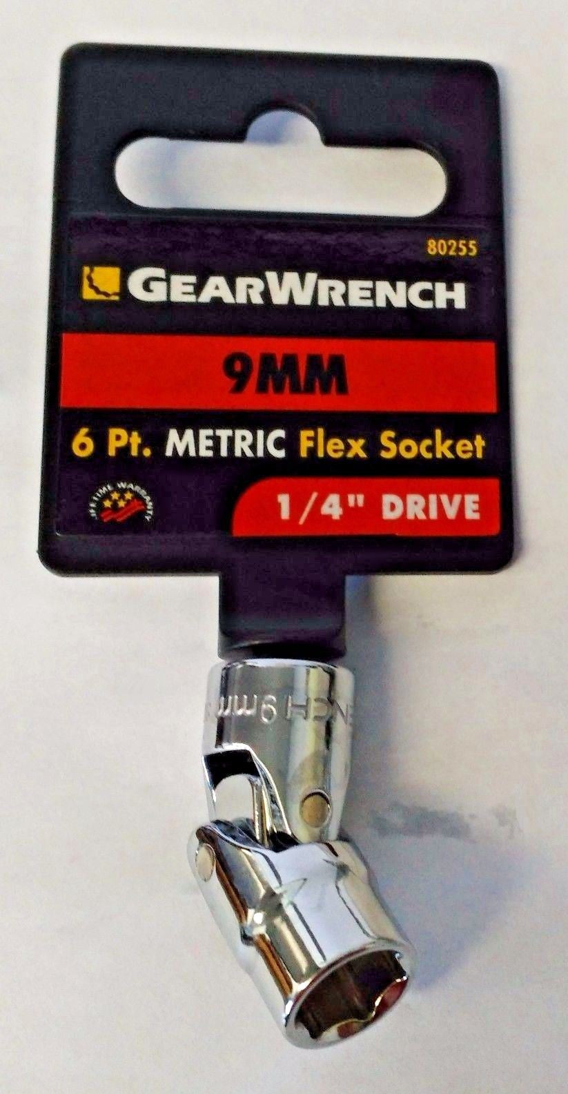 Gearwrench 80255 1/4" Drive 6 Point Flex Socket 9mm