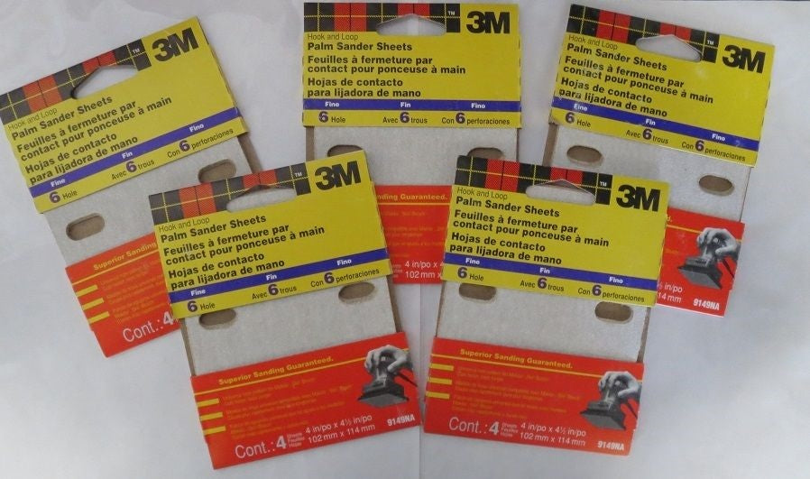 3M 9149NA 4" x 4-1/2" 6 Hole HOOK AND LOOP Palm Sander Sheets 5pks