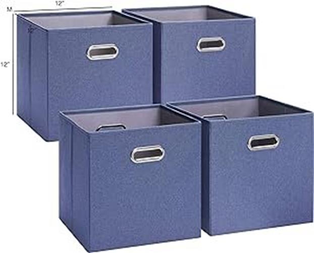 SunnyPoint THOA-FD12-Blue Cloth Foldable Storage Basket Bin 4pcs Blue