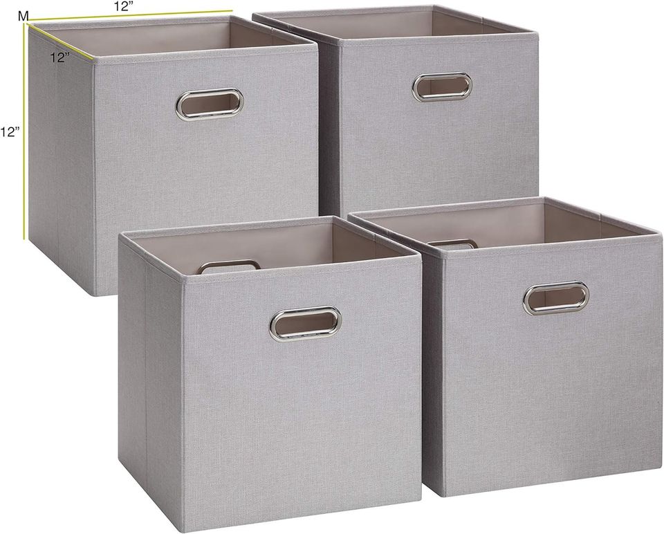 SunnyPoint THOA-FD12-Beige Cloth Foldable Storage Basket Bin 4pcs Beige