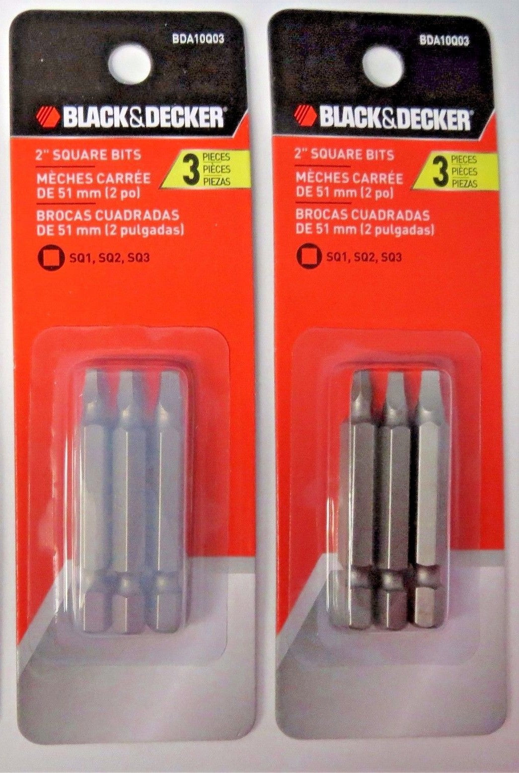 Black & Decker BDA10Q03 2” Square Drive Bits 3pcs SQ1 SQ2 SQ3 2-Packs