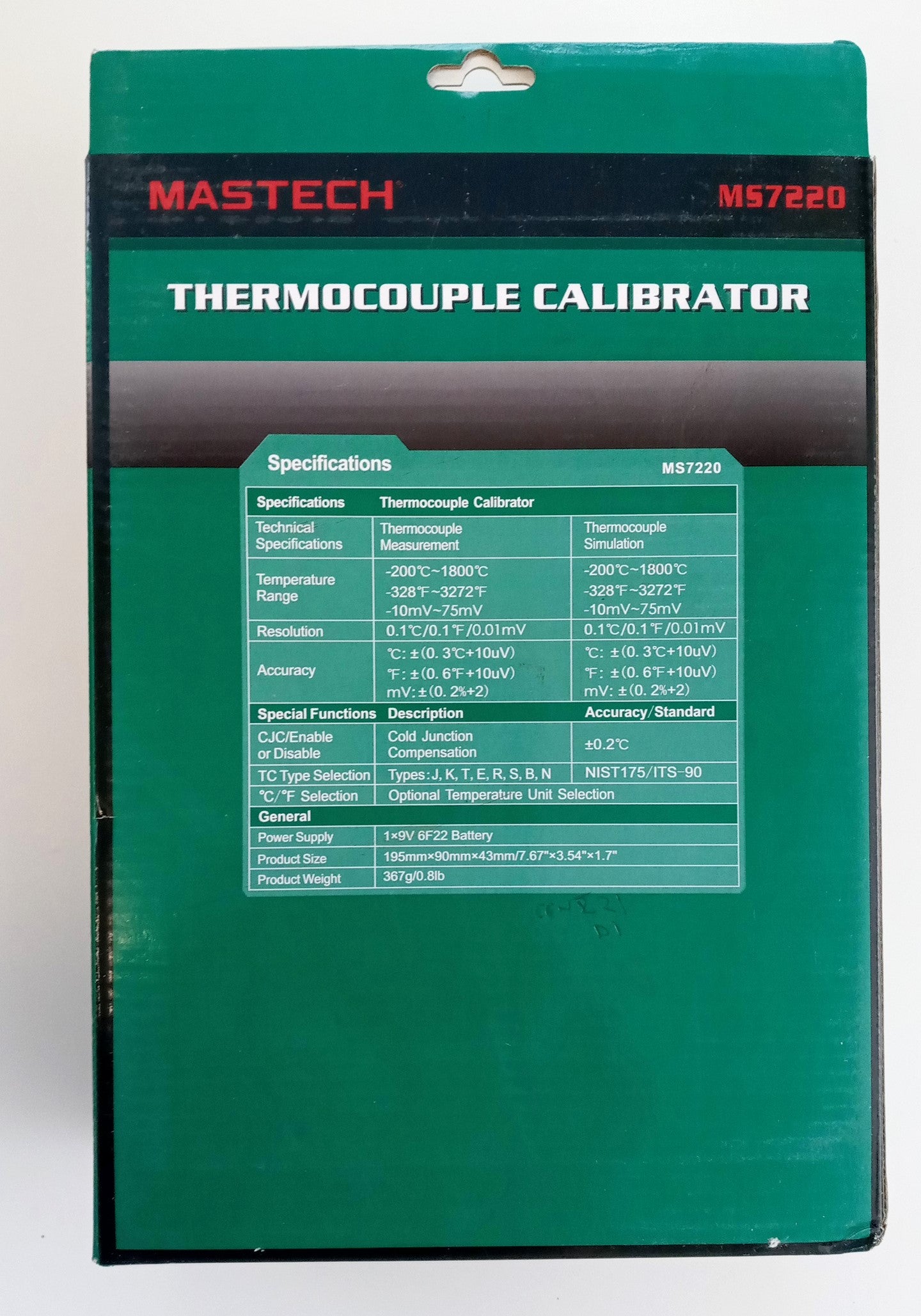 Mastech MS7220 Thermocouple Calibrator Simulate TC/mV Output - Black + Green