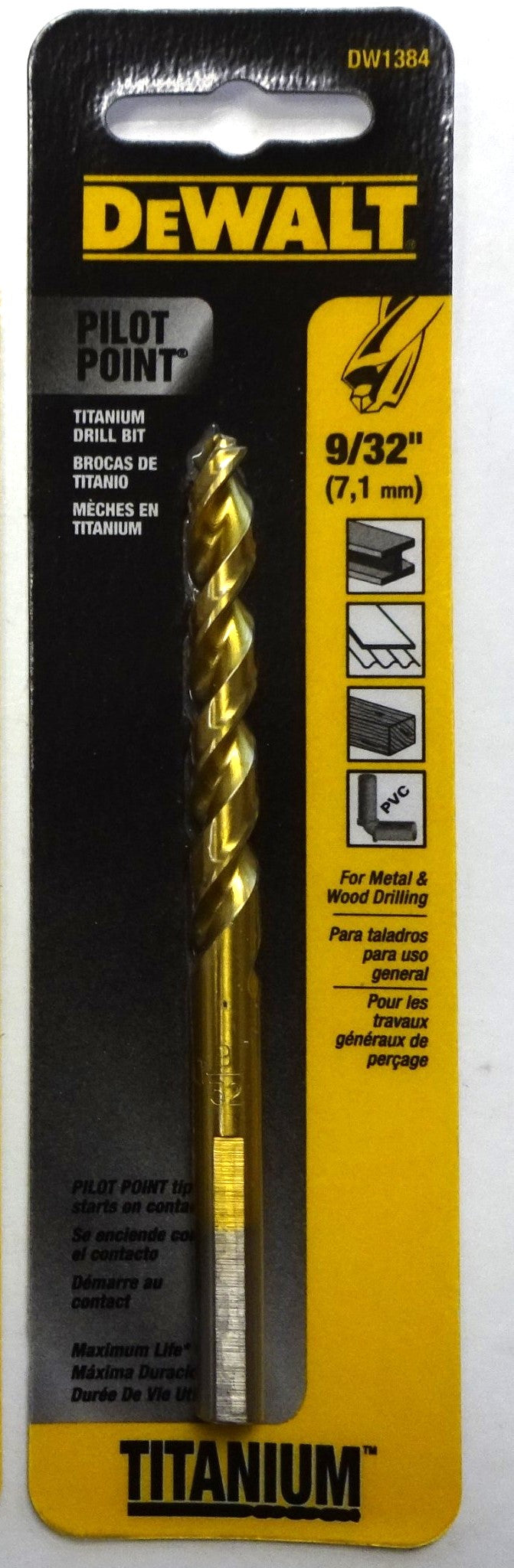 Dewalt DW1384 9/32" Pilot Point Titanium Drill Bit