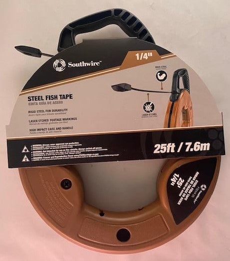 Southwire FTS1/4-25 25' 1/4" Steel Fish Tape Impact Durable Case Ridgid Steel