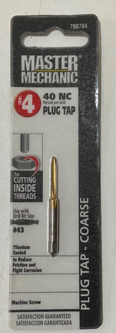 Master Mechanic 788784 #4 40 NC Titanium Coated Plug Tap-Coarse