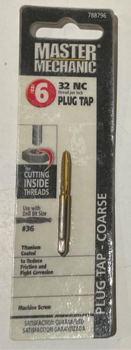 Master Mechanic 788796 #6 32 NC Titanium Coated Plug Tap-Coarse