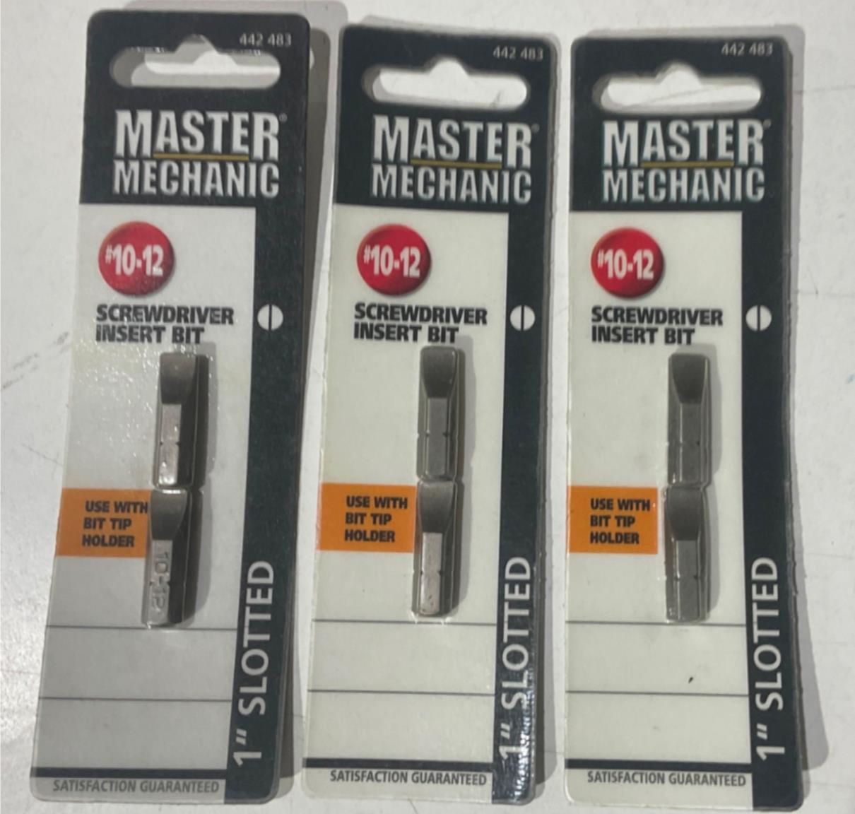 Master Mechanic 442 483 #10-12 Screwdriver 1" Insert Bit 3-2pks