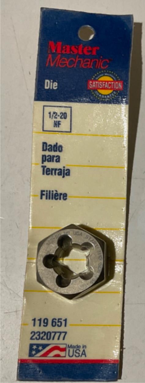 Master Mechanic 119 651 1/2"-20 NF Die USA