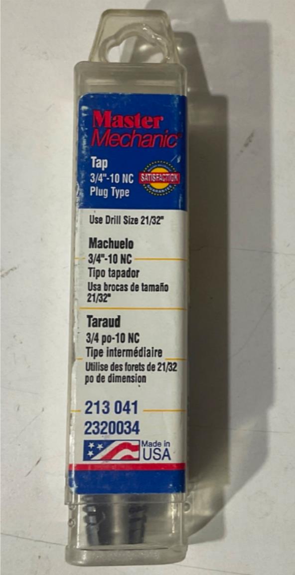 Master Mechanic 213 041 3/4" -10 NC Plug Type Tap USA