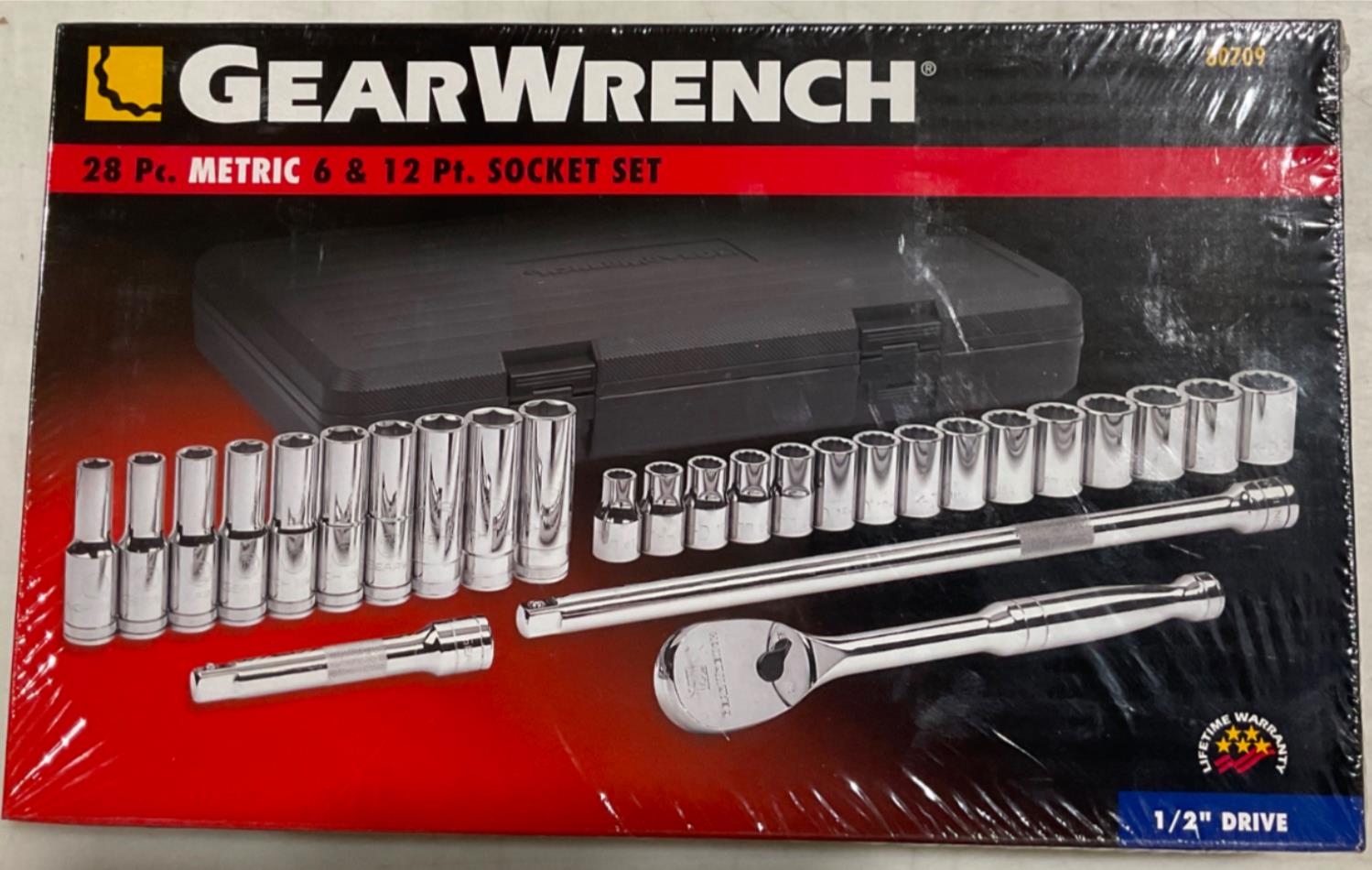 Gearwrench 80709 28 pc. 1/2" Dr. Metric 6 & 12 pt Socket Set