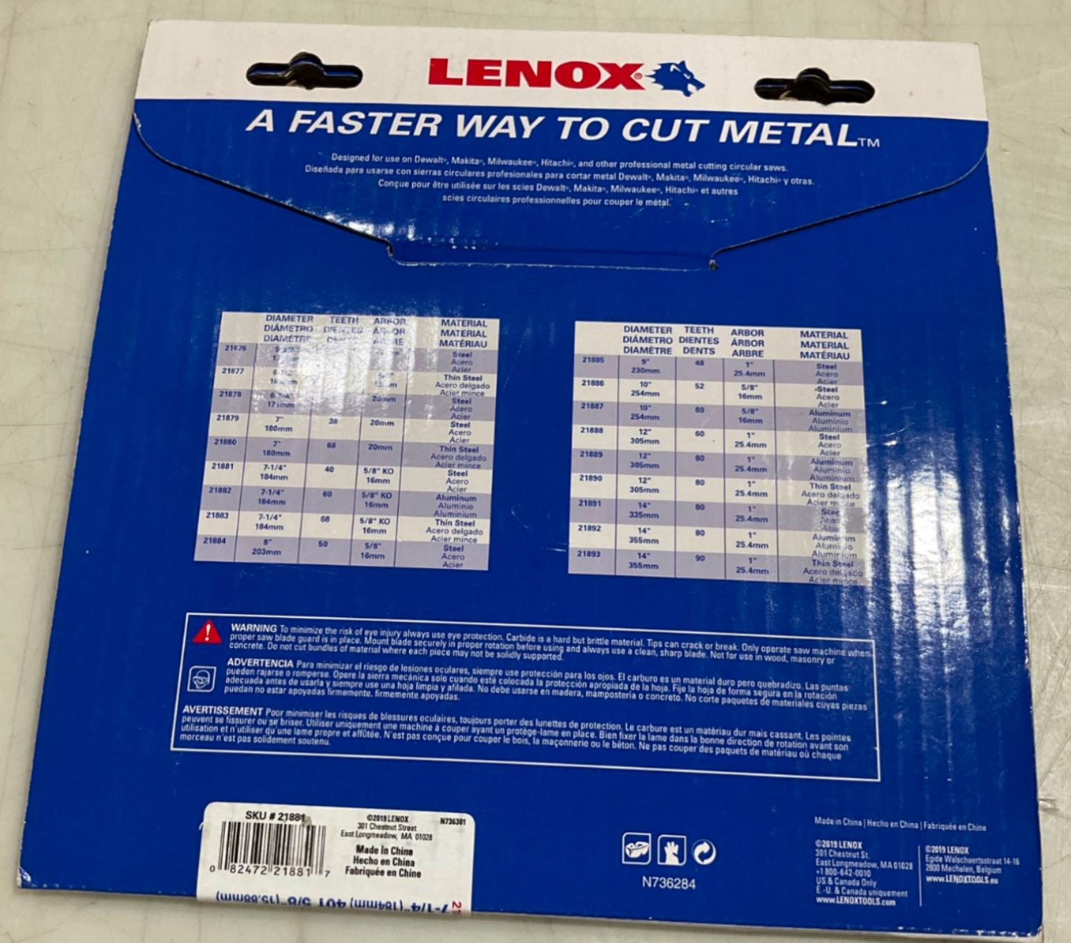 Lenox 21881 7-1/4" 40T Titanium-Carbide tipped Steel Cutting Saw Blade #B-12