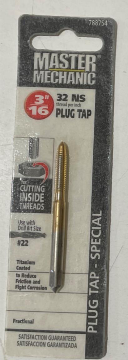 Master Mechanic 788754 3/16" 32 NS Titanium Coated Plug Tap-Special