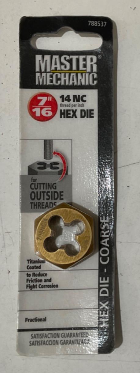 Master Mechanic 788537 7/16" 14 NC Titanium Coated Hex Die-Coarse