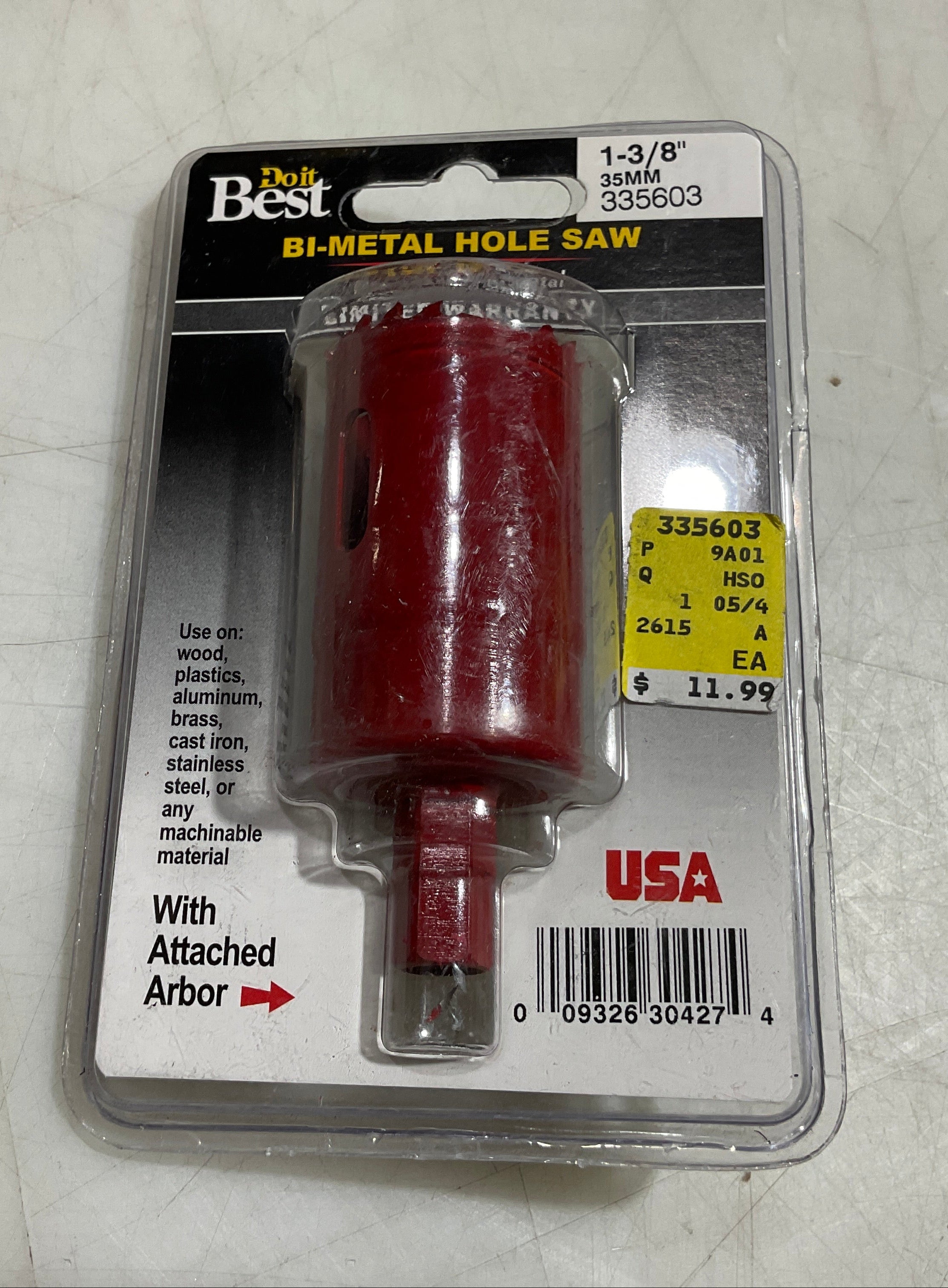 Do it Best 335603 1-3/8" Bi-Metal Hole Saw with attached arbor USA #S-59