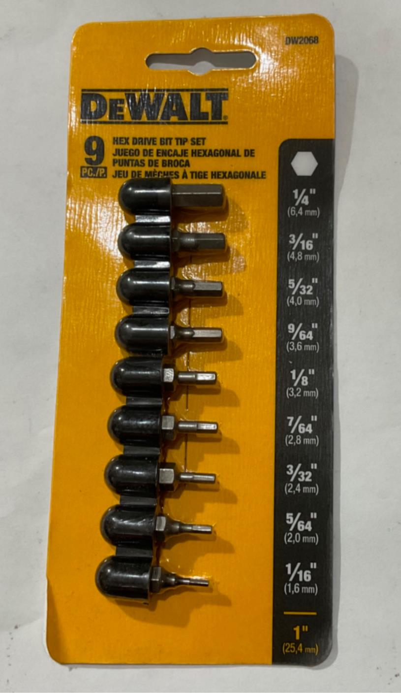 DeWalt DW2068 9pc Hex Drive Bit Tip Set #I-106