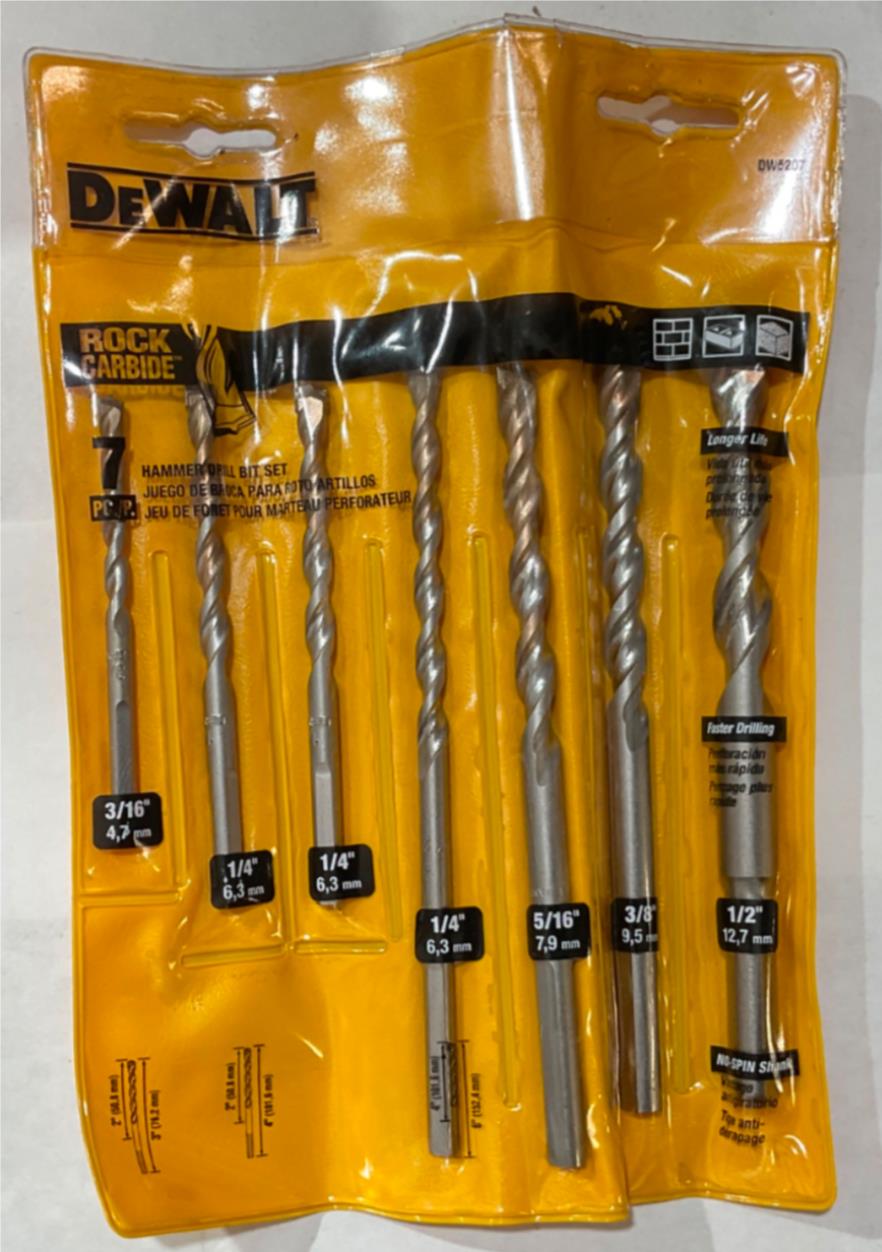 DeWalt DW5207 7pc Rock Carbide Hammer Drill Bit Set #I-62