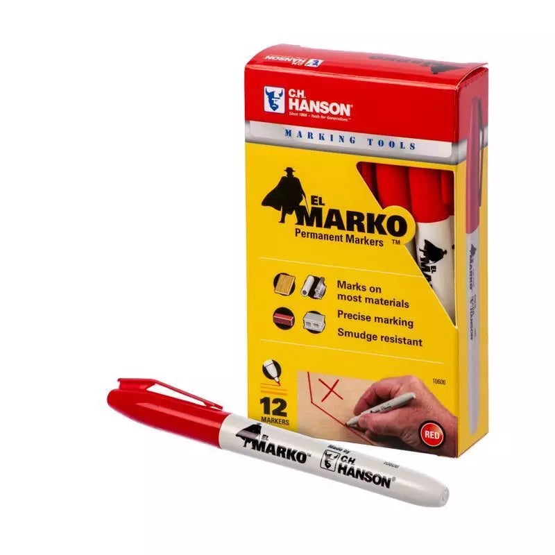 CH Hanson 10606 El Marko Permanent Marker- Red 12pcs.