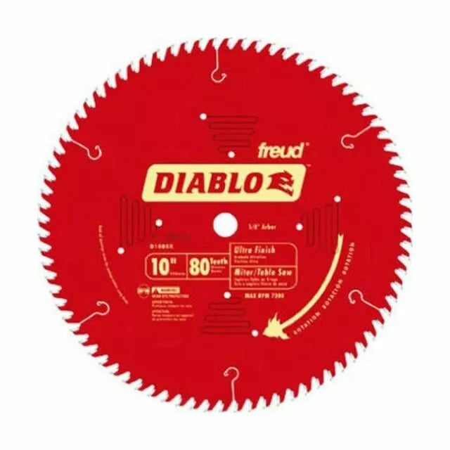 Freud Diablo D1080 10"/80TPI Ultra Finish Chop/Slide Miter Table Saw Blade Italy